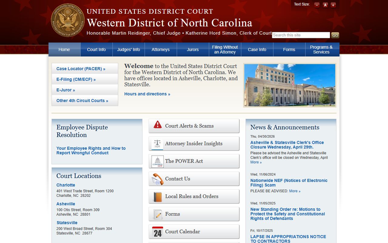 Ashe County clerk of court records federal court