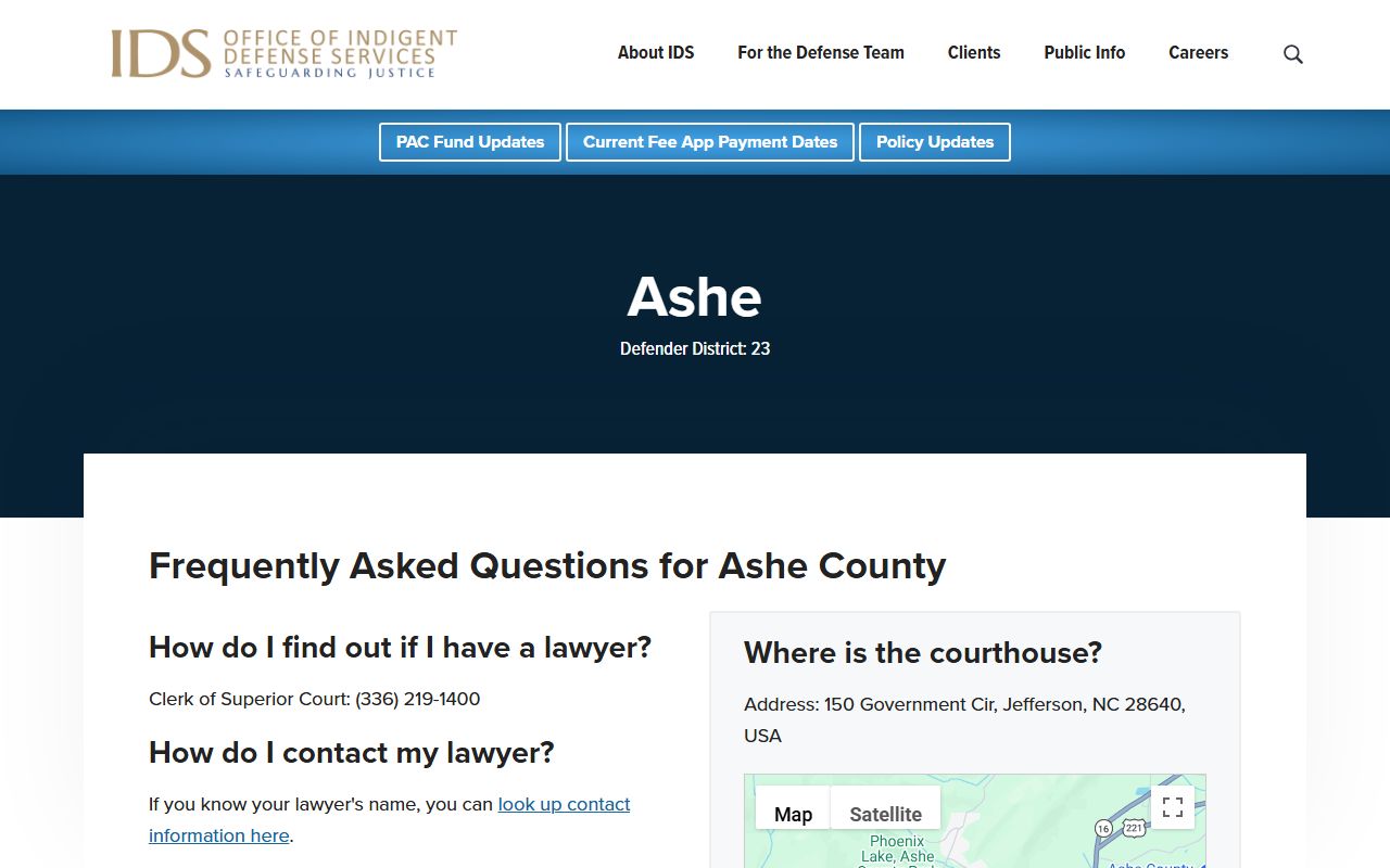 Ashe County arrest records public defense and court charges