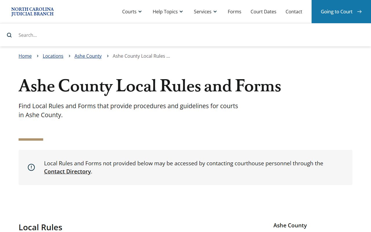 Ashe County court dockets local rules and forms page