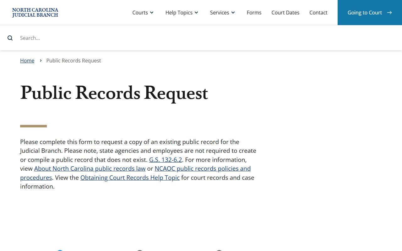 Ashe County court records Judicial Branch public records request page