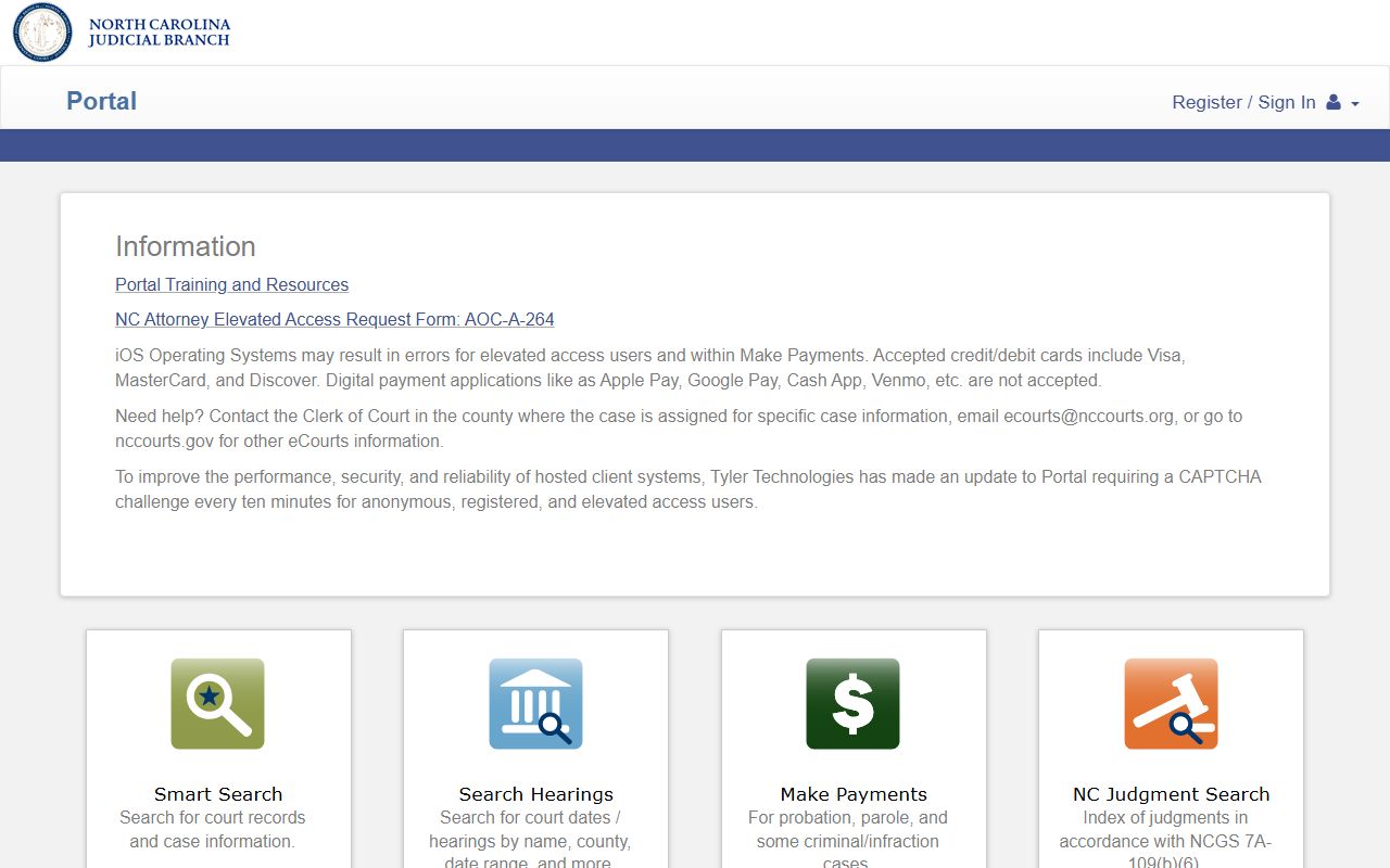 Ashe County court records NC eCourts Portal search screen