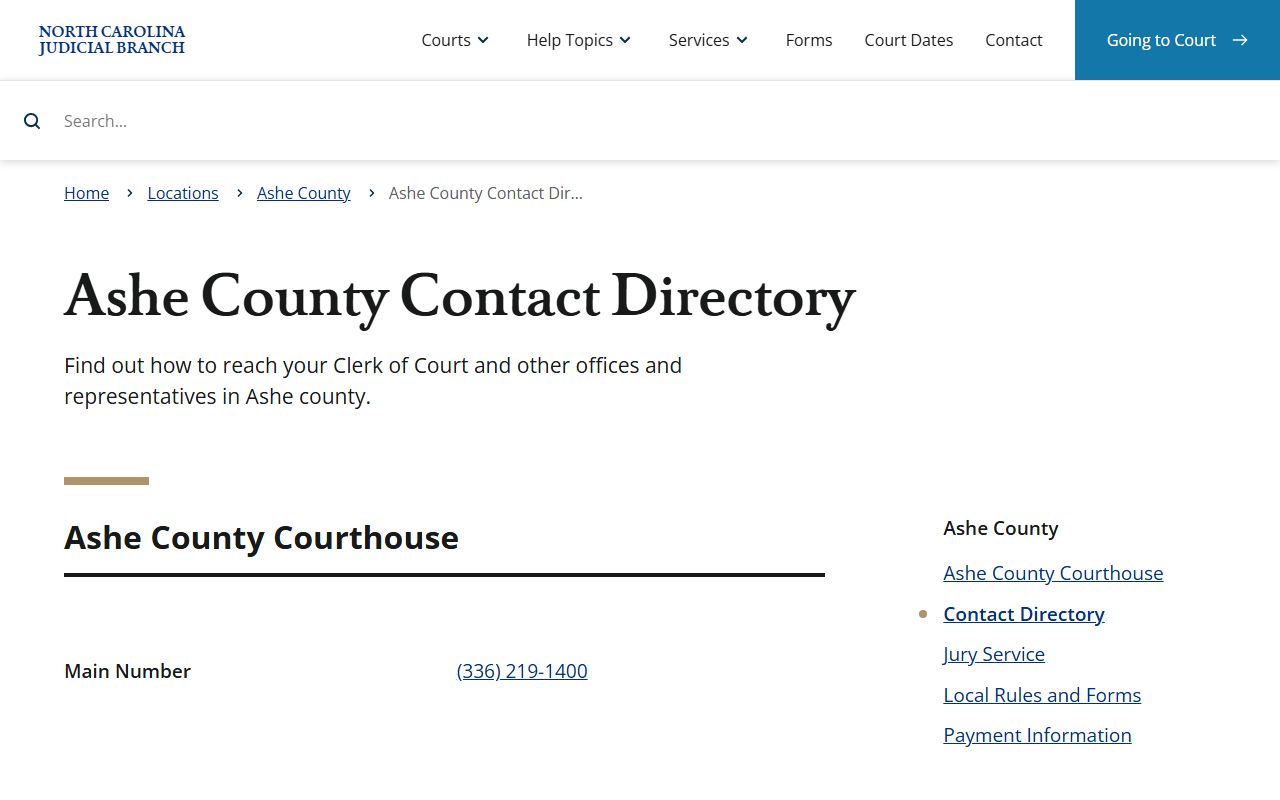 Ashe County court records contact directory for court offices