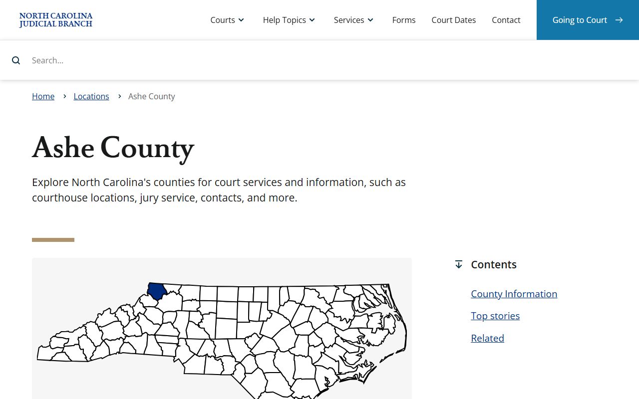 Ashe County court records home page on the NC Judicial Branch site