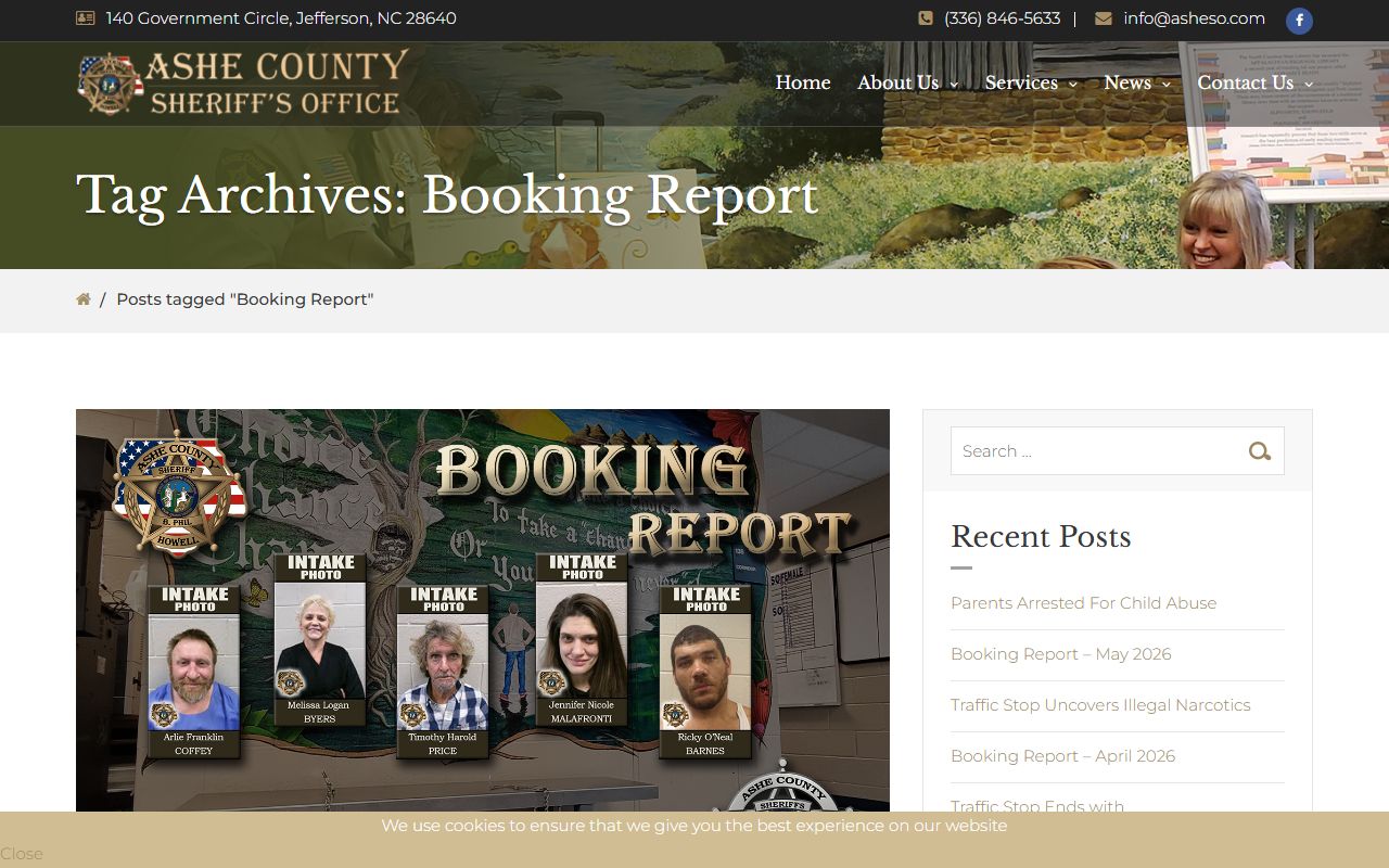 Ashe County inmate records booking report archive