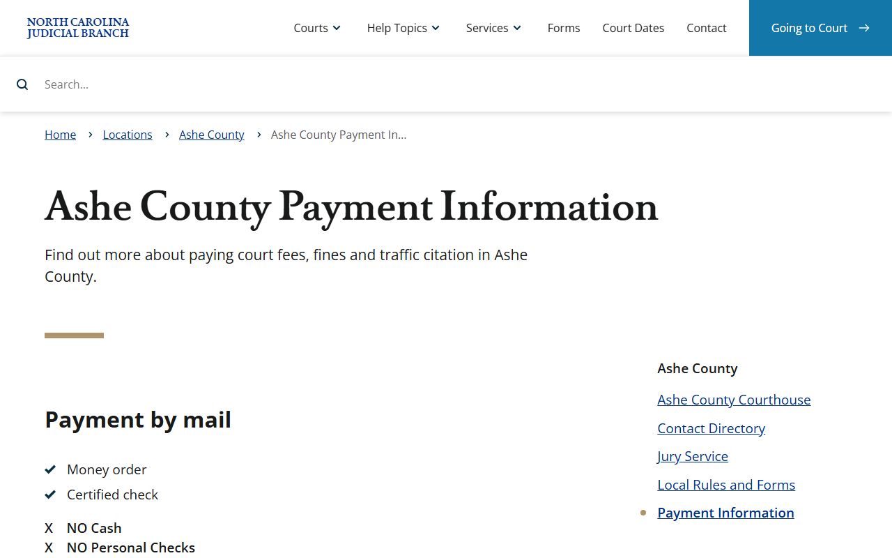 Ashe County traffic court records payment information