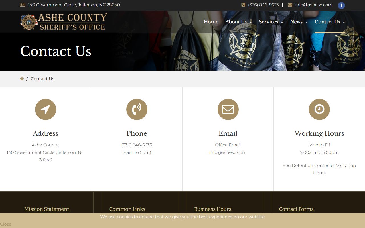 Ashe County warrant records sheriff contact page