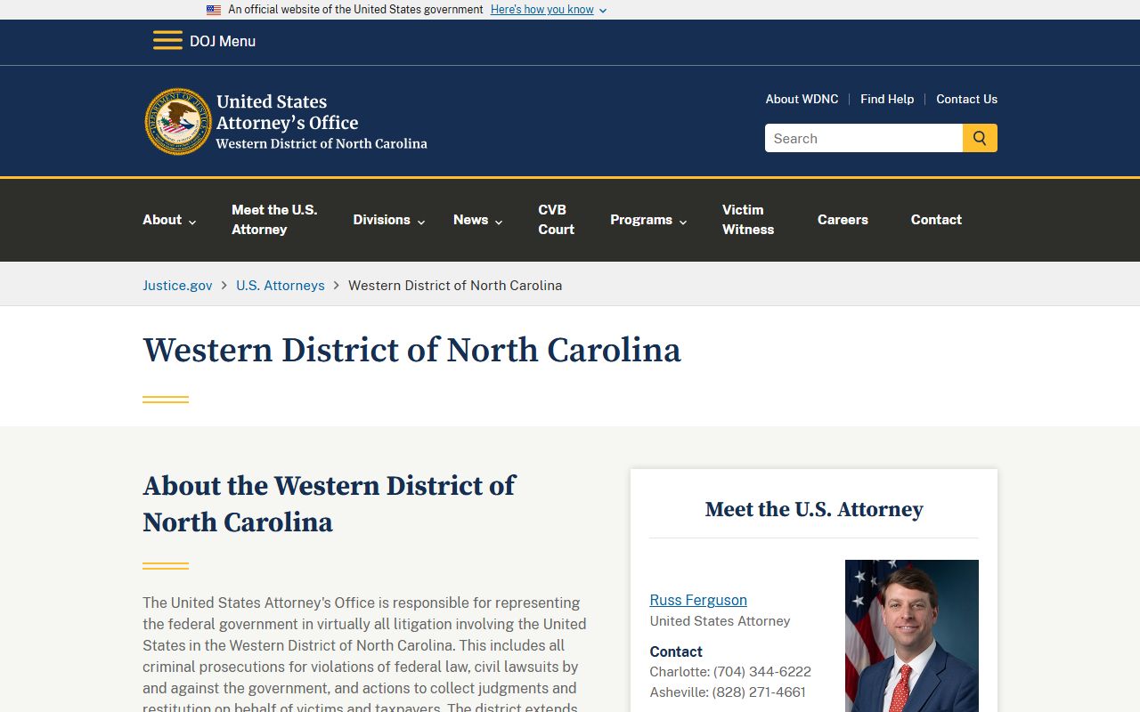 Ashe County warrant records U.S. Attorney Western District