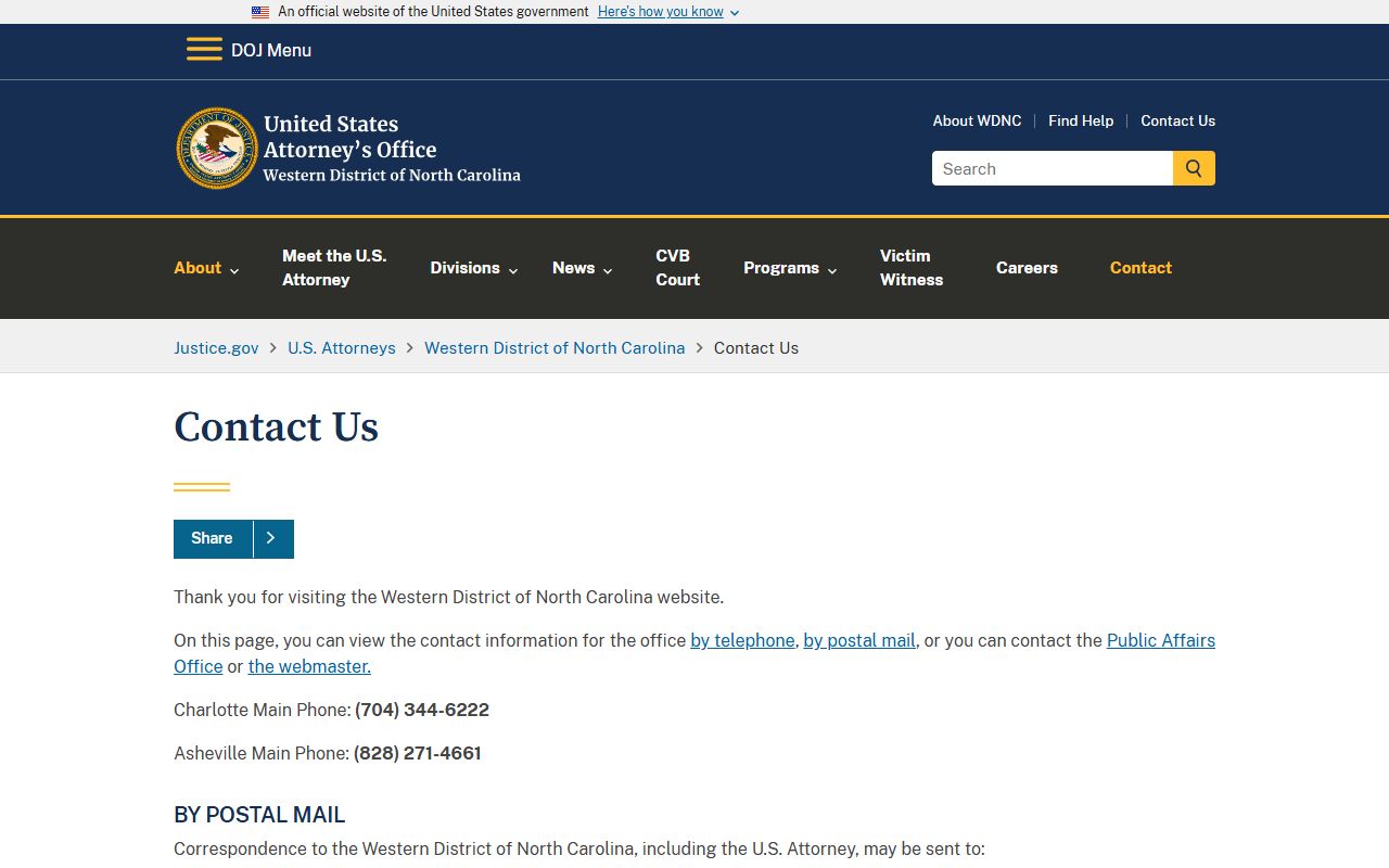 Ashe County warrant records U.S. Attorney contact information